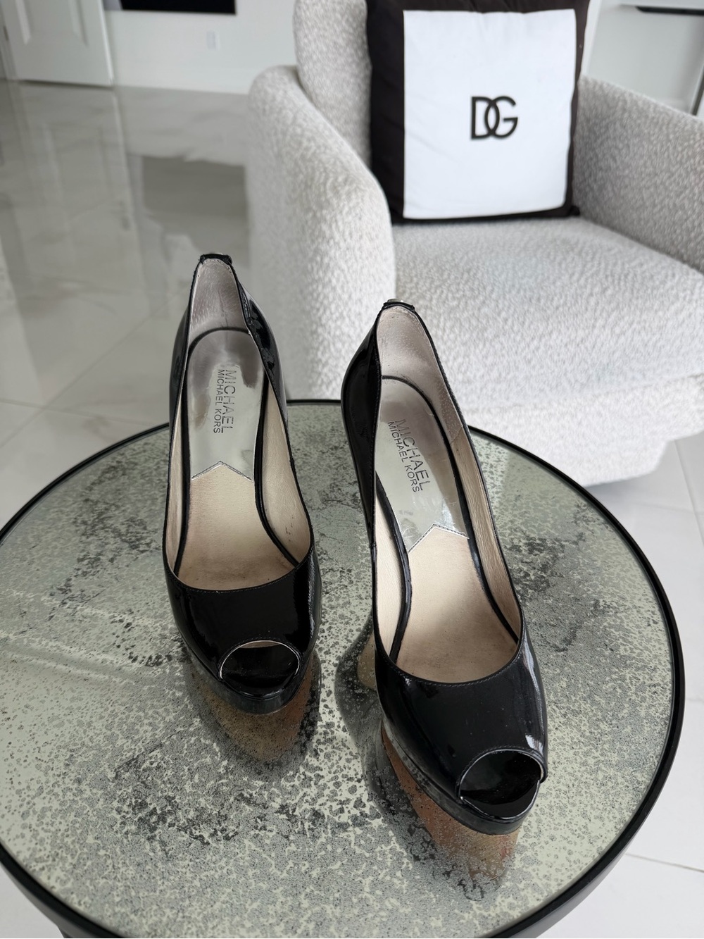 Michael Kors Black Patent Peep-Toe Platform Heels